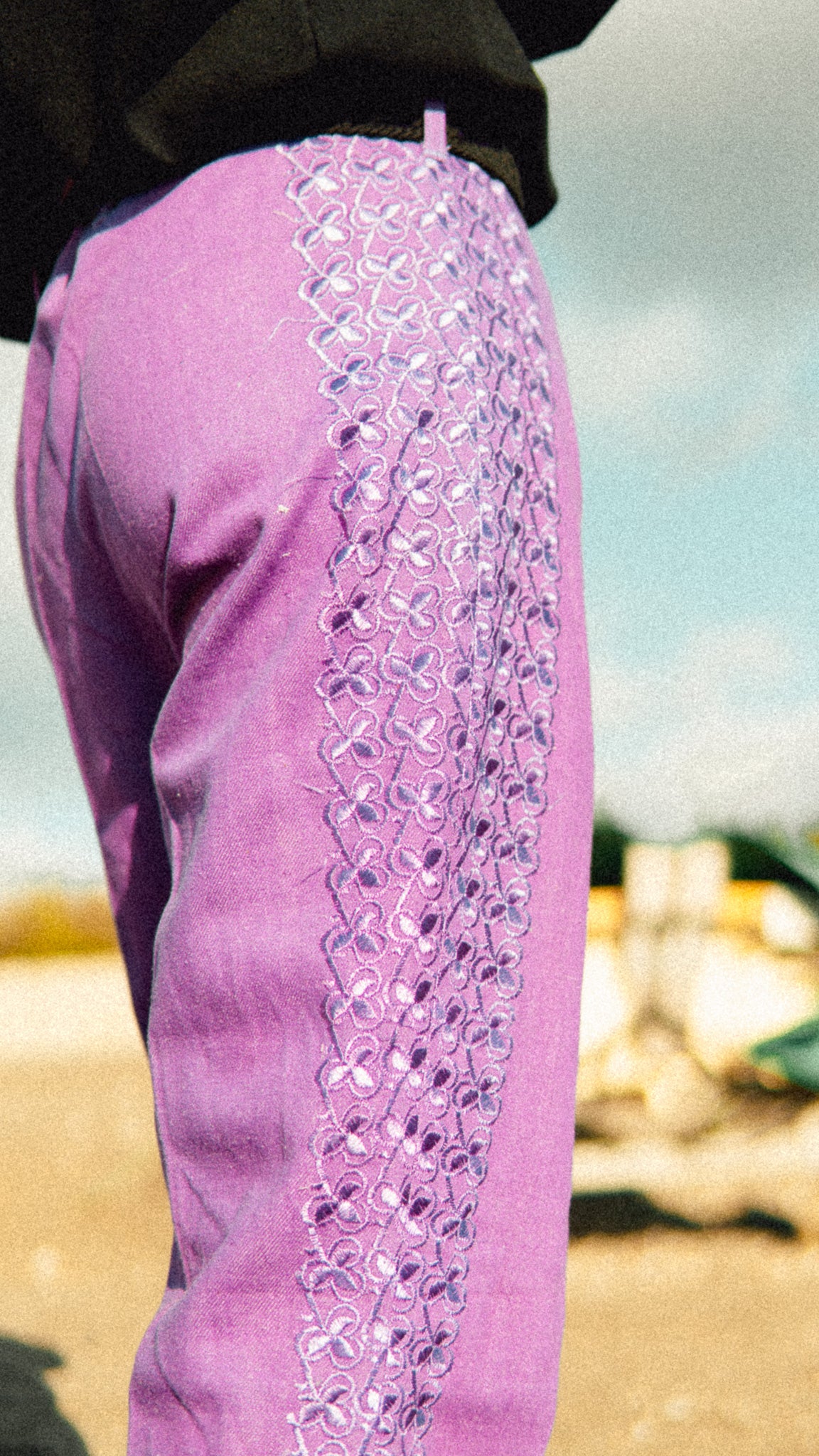 Purple Enbroidered Flea Pants